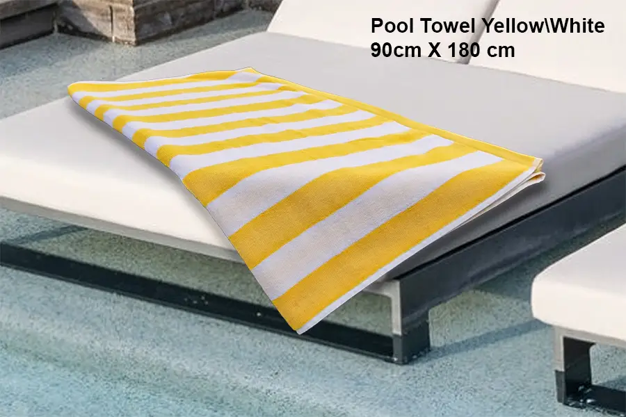 High-quality 100% cotton pool towel from Albaghlisponge – soft and absorbent, perfect for beach or poolside use.